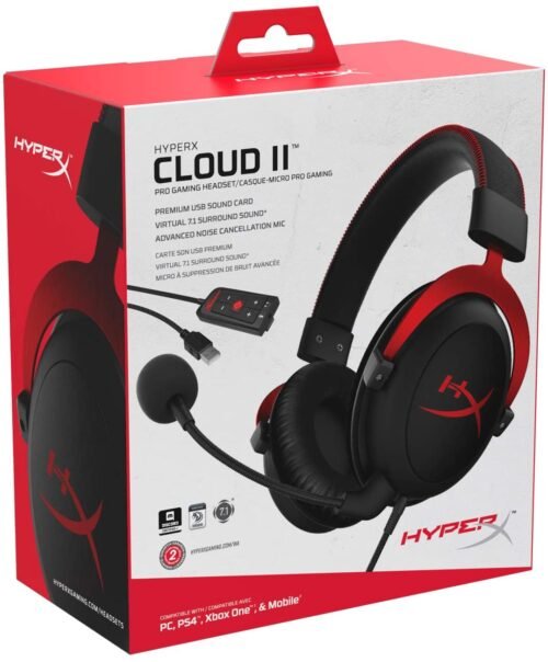 HyperX Cloud II - Gaming Headset, 7.1 Surround Sound (Black/Red) - GAMESQ8.com