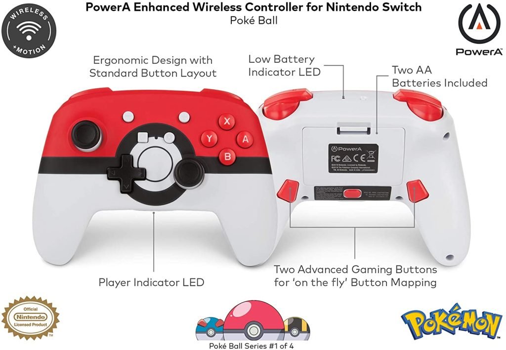 PowerA Enhanced Wireless  Controller for Switch  - Poké Ball - GAMESQ8.com