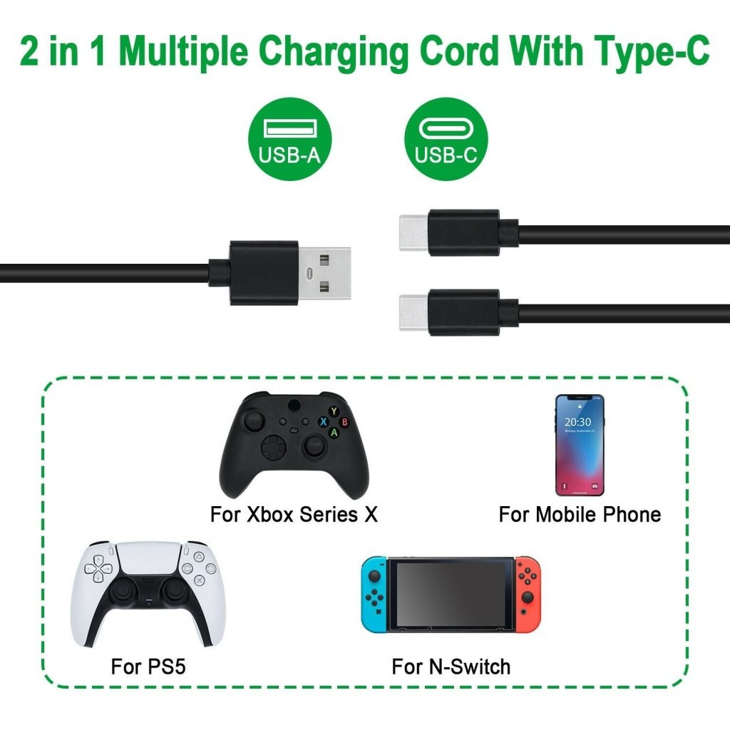 JYS 3M 2 in 1 USB-C Charging Cable for PS5 Xbox S.X Nintendo Switch - GAMESQ8.com