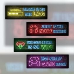 Neon Gaming Decor Room Wall Decor Wooden Sign Eat Sleep Game Wall Art Gamer Hanging Plaques Decorations